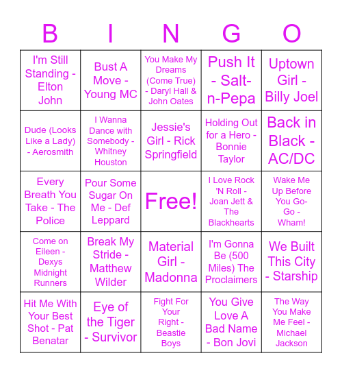 ABCs Bingo w/Bailey - Round 1 - 80s Bingo Card