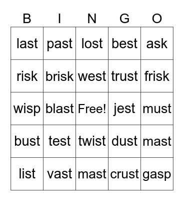 end S blend Bingo Card