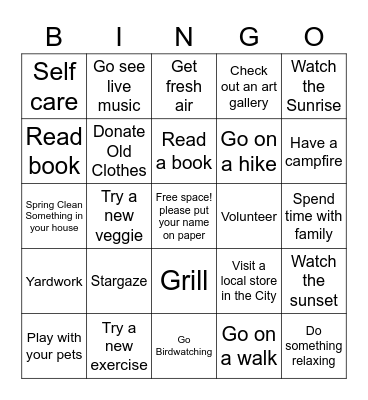 City Spring Bingo Card