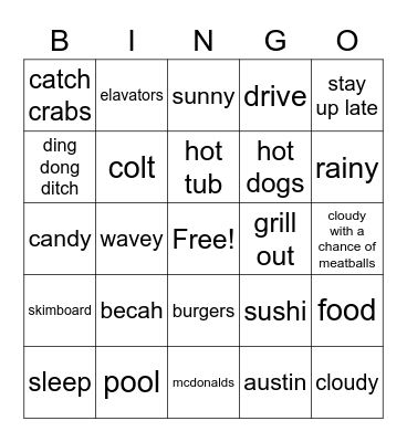 nyles spring Bingo Card