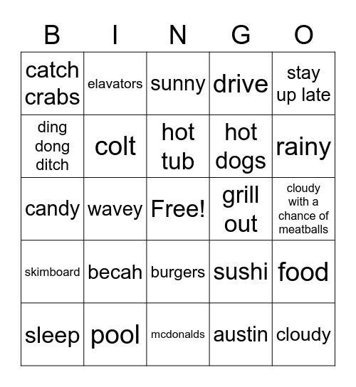 nyles spring Bingo Card