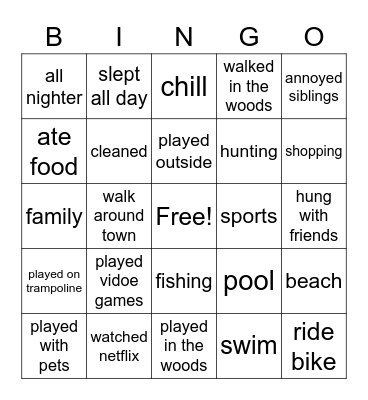 evans cool bingo Card