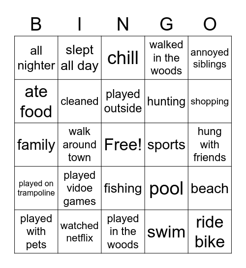 evans cool bingo Card