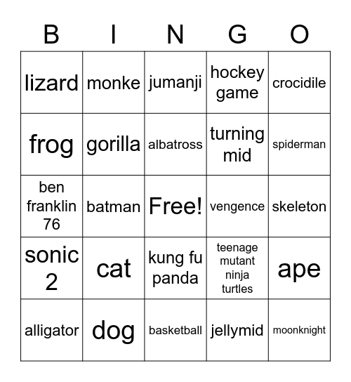 movies, tv, sports, and memes i watched Bingo Card