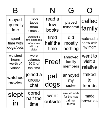 Brooke's spring break bingo Card