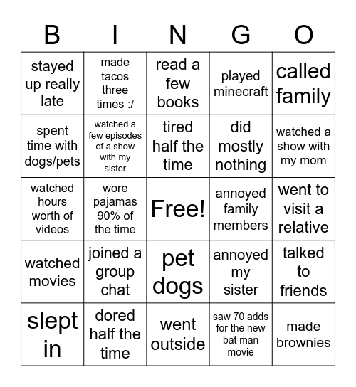 Brooke's spring break bingo Card