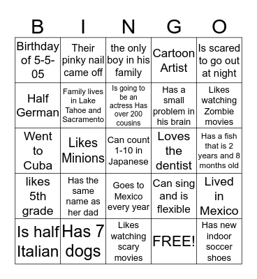 Ms.Popplewell's Class Bingo Card