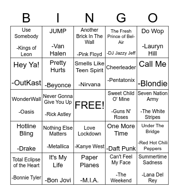 Name That Tune Bingo! Bingo Card