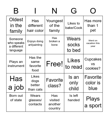 Classroom Bingo Card