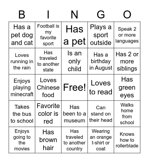 Ice Breaker Bingo Card