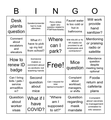 Return to Work Bingo Card