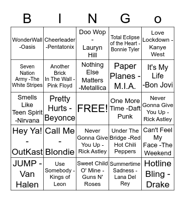 Name That Tune Bingo! Bingo Card