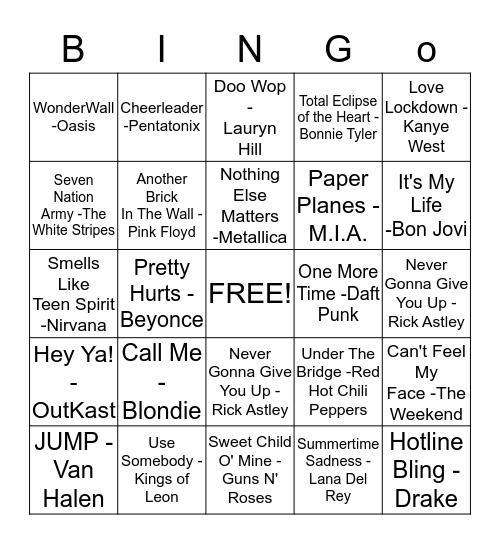 Name That Tune Bingo! Bingo Card