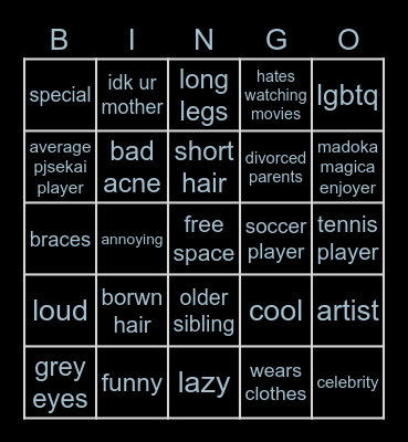 me bingo Card