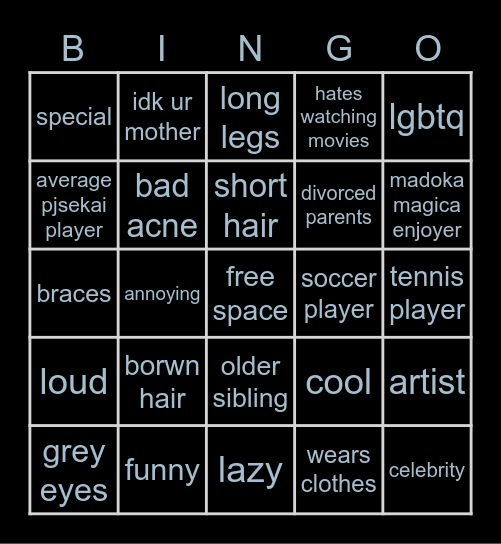 me bingo Card