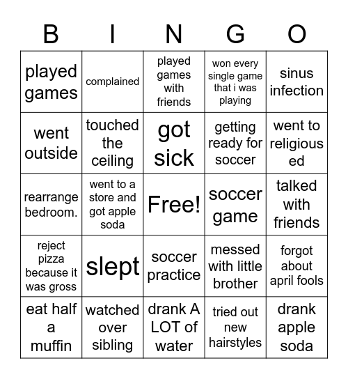 Aaron's Spring Break Boogie Bingo Card