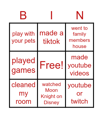 Quinten Reynas Spring Break that is did and about me Bingo Card