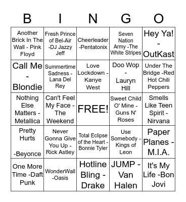 Name That Tune Bingo! Bingo Card