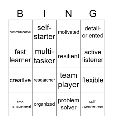 My Strengths Bingo Card