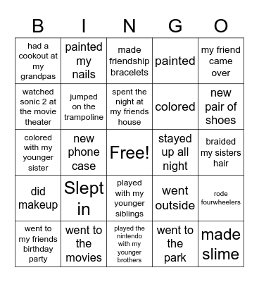 hallie's spring break Bingo Card