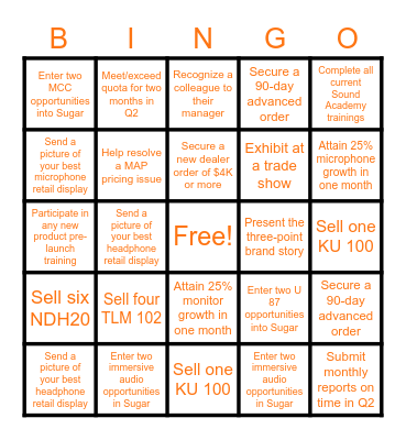 Neumann Pro Audio Americas Bingo Q2 2022 Bingo Card