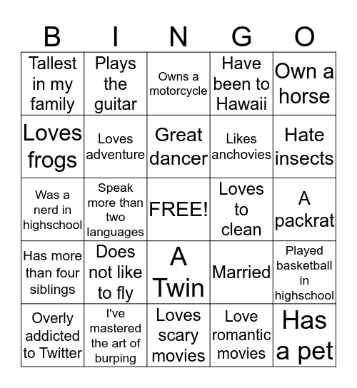 Untitled Bingo Card
