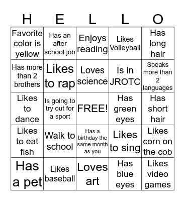 Getting to Know You Bingo Card