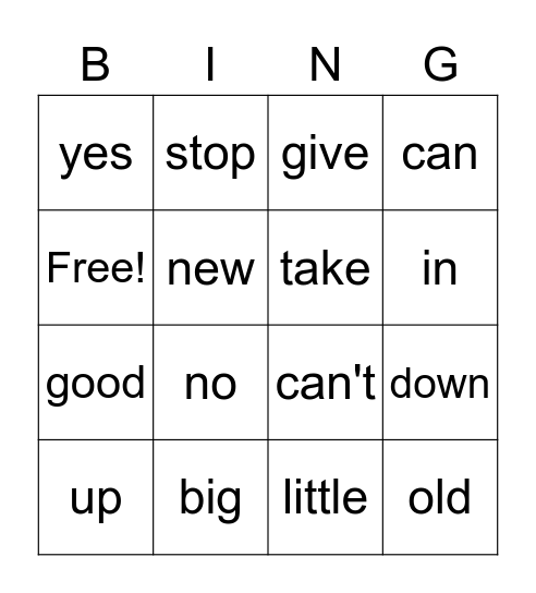 Antonyms Bingo Card