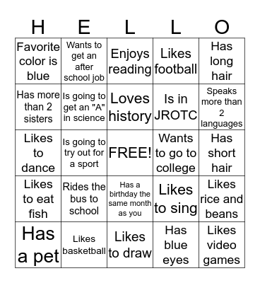 Getting to Know You Bingo Card