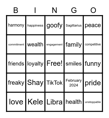 Shay and Kele Bingo Card