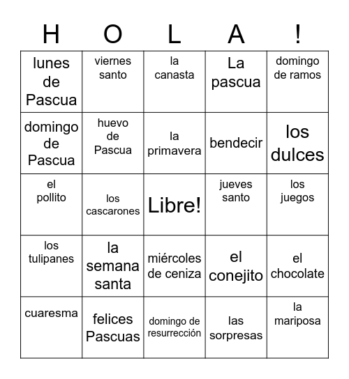 La Pascua HOLA Bingo Card