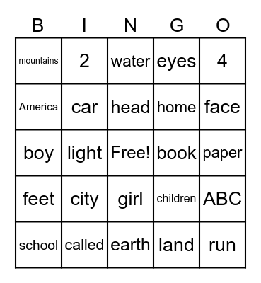 1st Grade Sight Words Bingo Card