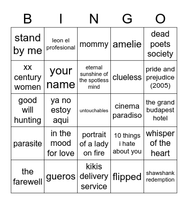peliculas buenas y malas q me gustan Bingo Card