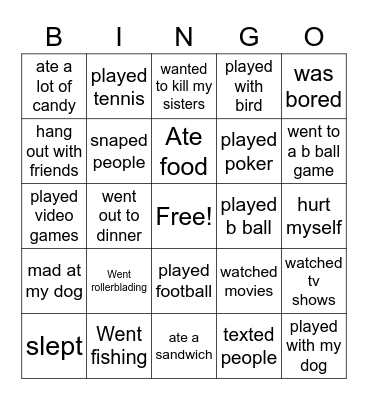 Erics spring break Bingo Card