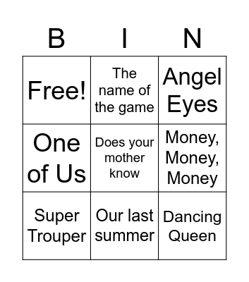 Abba Bingo Card