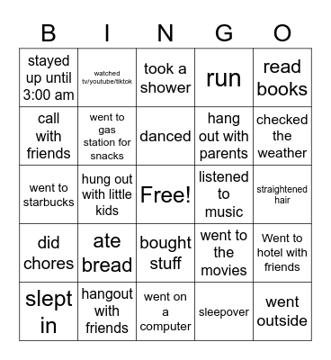 Mariah's spring break bingo Card