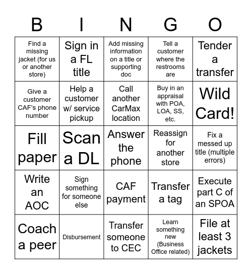 BOA Bingo Name:________ Bingo Card