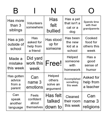 Getting to Know You Bingo Card