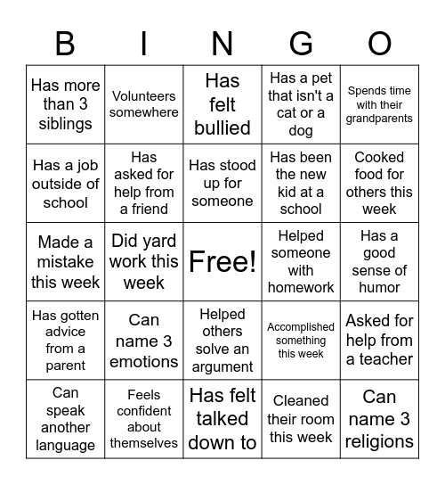 Getting to Know You Bingo Card