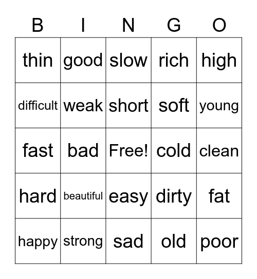 ADJECTIVES Bingo Card