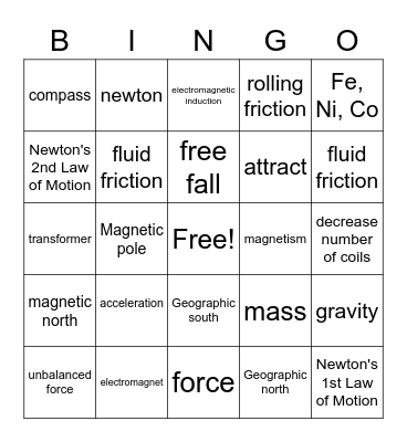 Physical Science Bingo Card