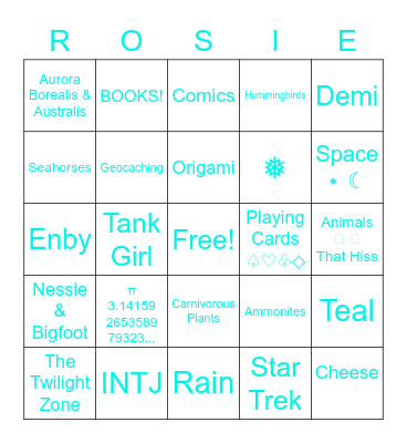 Things That Define & Inspire Me: Bingo Card