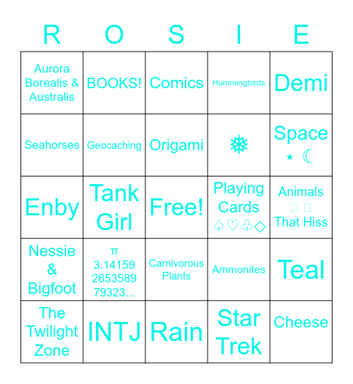 Things That Define & Inspire Me: Bingo Card