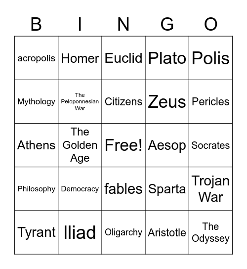 Ancient Greece Bingo Card