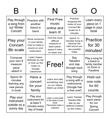 CRES Spring Break Band Bingo 2022 Bingo Card
