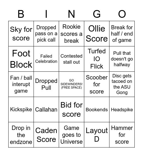 GCU v ASU Bingo Card