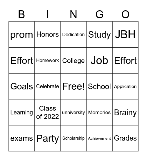 Hannah's Grad Bingo Card