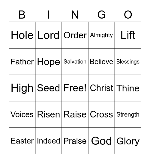 Easter Sunday Worship Bingo  (Listen for words and mark them)  Just for fun - no prizes Bingo Card
