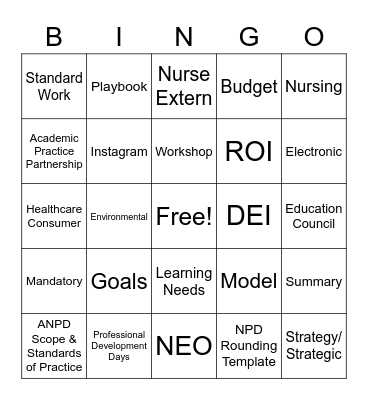 NPD Staff Meeting Bingo Card