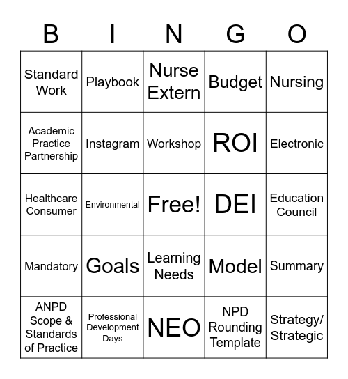 NPD Staff Meeting Bingo Card